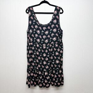 Justify Tank Dress Womens 2X Dark Floral Fairy Boho Scoop Neck Stretch Relaxed